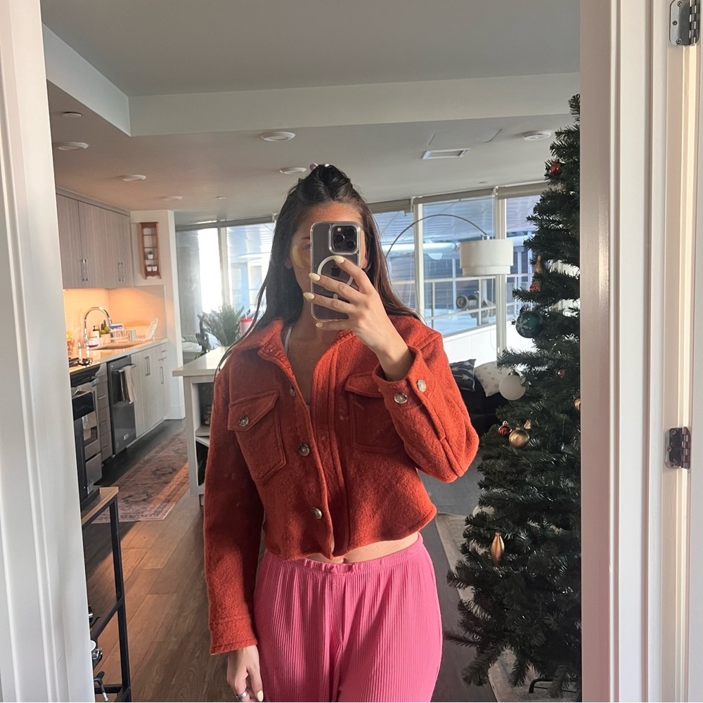 Aritzia Wilfred The Ganna Cropped Shirt Jacket/Shacket- Orange- Size S - Picture 11 of 12